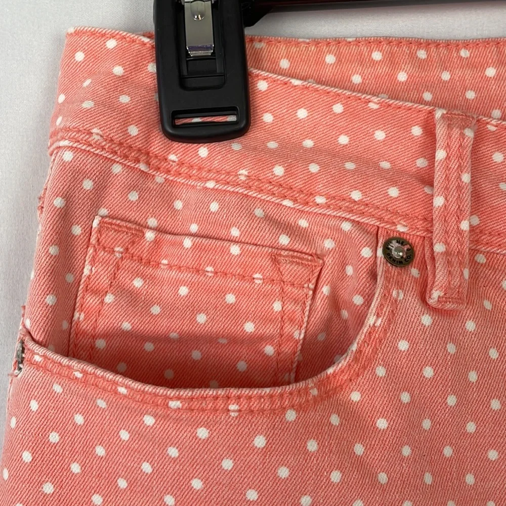 Bullhead Denim Co. Salmon w/White Polka Dots Ankle Skinny Jeans - Size 7 Juniors - Picture 3 of 11
